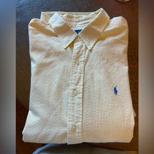 Ralph Lauren yellow seersucker button down  (XXL) good used condition tiny flaw